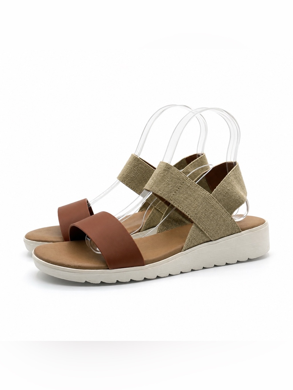 Kensie Everlee Comfort Sandals Brown Beige Crisscross Platform Slides Casual - Picture 3 of 13